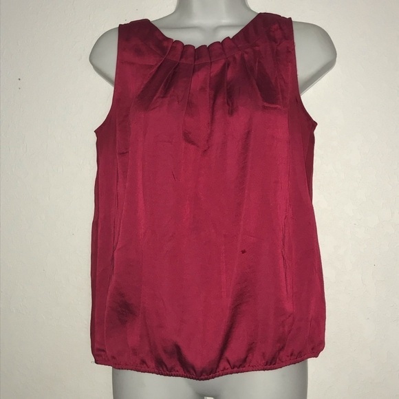 Loft Red Career Pleated Neck Sleeveless Top SP - Picture 5 of 5